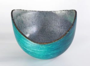Natural edge bowl, dyed exterior, powdered silver flake and polyurethane interior