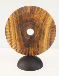 Standing disc - turned, textured and carved and pyrographed