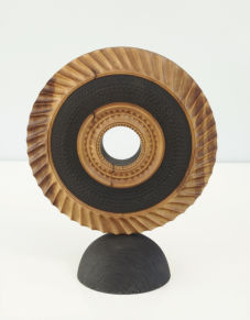 Standind disc - turned, textured and carved and dyed