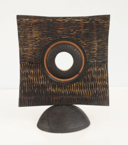 Standind disc - turned, textured scorched and carved and dyed
