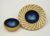 Turned,  d painted wooden planet-box