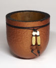 Wooden Hard Pear bowl - hammered, acrylics, beads and leather